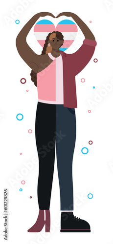 Transgender person with heart shape on white background