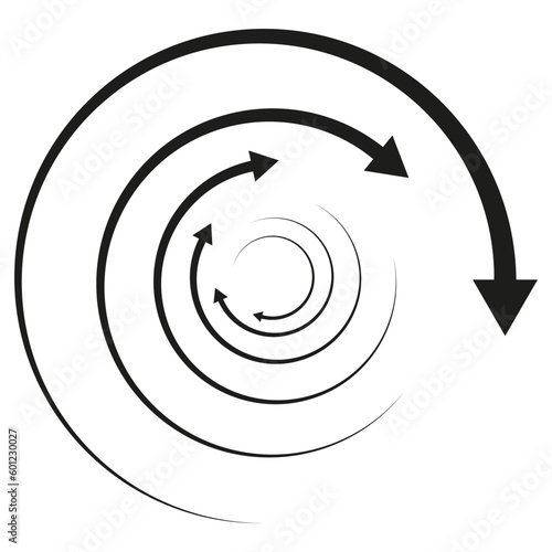 Rotating arrows. Concentric, radial, and circular arrow element. Cycle-cyclical cursor, pointer icon. Vector illustration.