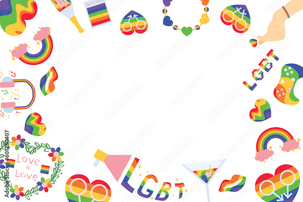 Frame made of rainbow icons on white background. LGBT concept Frame made of rainbow icons on white background. LGBT concept
