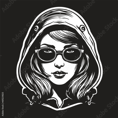 Slika na platnu women rogue, vintage logo line art concept black and white color, hand drawn ill