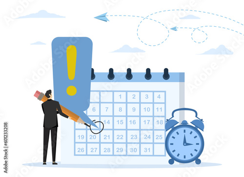 time reminder concept, important appointment calendar date, meeting or event reminder or schedule, work deadline or launch date planning, businessman with circle on important day in calendar
