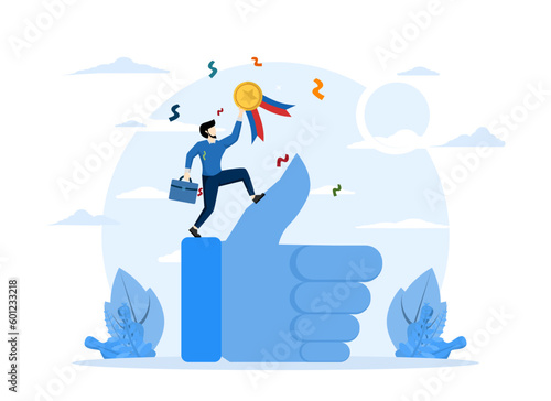 Employee of the month, great manager or successful staff winning award, staff award or best office worker concept flat vector modern illustration
