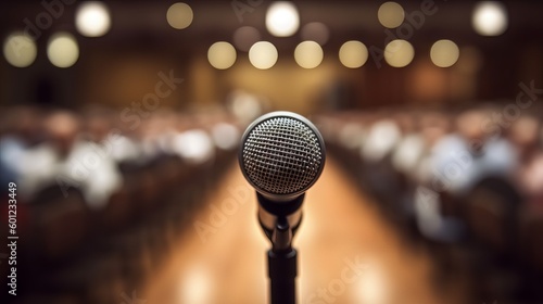 Microphone in Conference Seminar room with blurred background