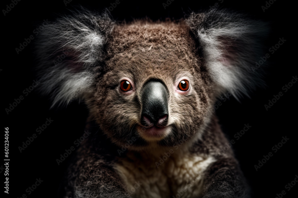 Fototapeta premium Portrait of cute Koala in Black Background