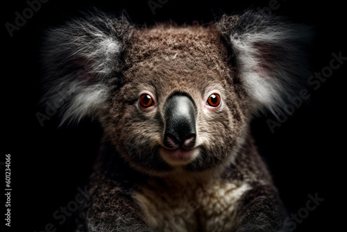 Portrait of cute Koala in Black Background