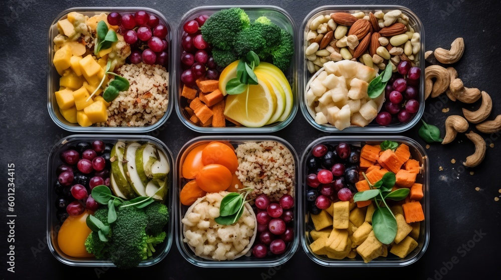 Vegan food in lunch boxes with healthy vegetables