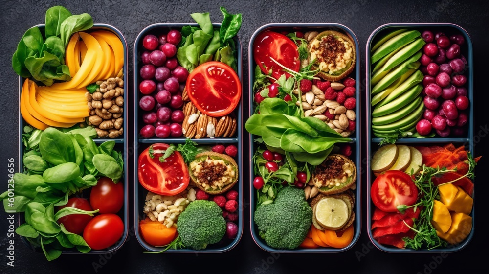 Vegan food in lunch boxes with healthy vegetables Vegan food in lunch boxes with healthy vegetables