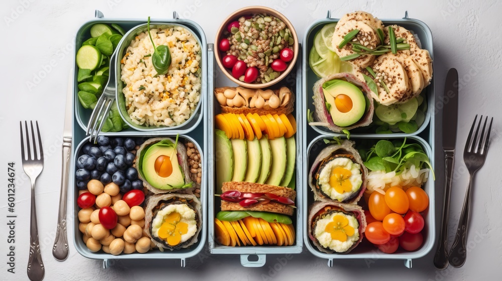 Vegan food in lunch boxes with healthy vegetables Vegan food in lunch boxes with healthy vegetables