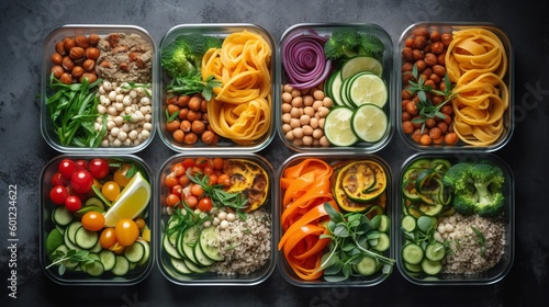 Vegan food in lunch boxes with healthy vegetables