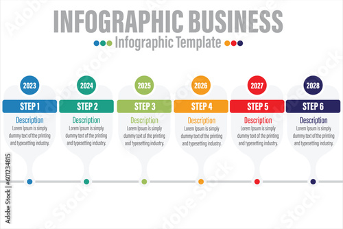 Infographic template. 6 Step timeline journey, Flat simple infographics design template. presentation graph. Business concept with numbers Six 6 options or steps vector illustration.