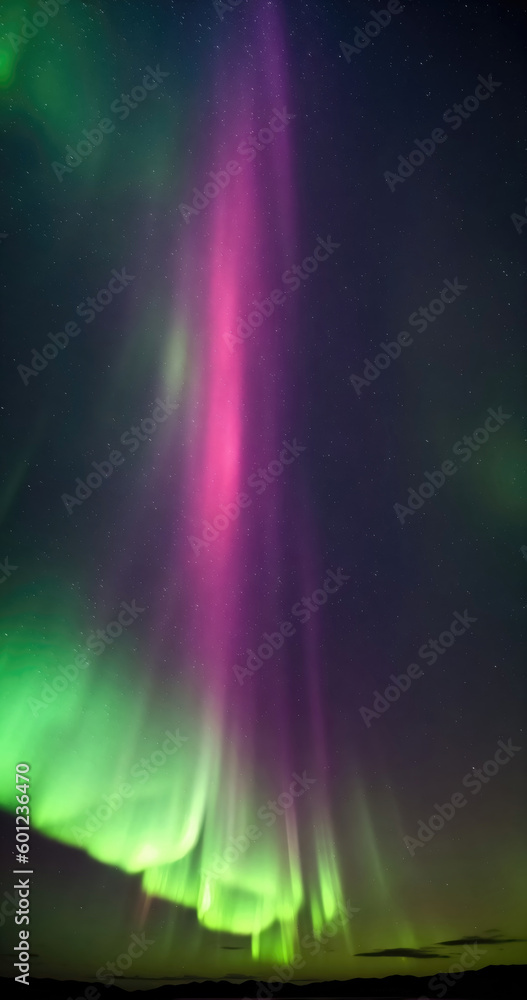 Northern Polar Lights, painting the sky with vibrant hues of green and pink, creating a surreal and otherworldly atmosphere. landscape photography, generative ai