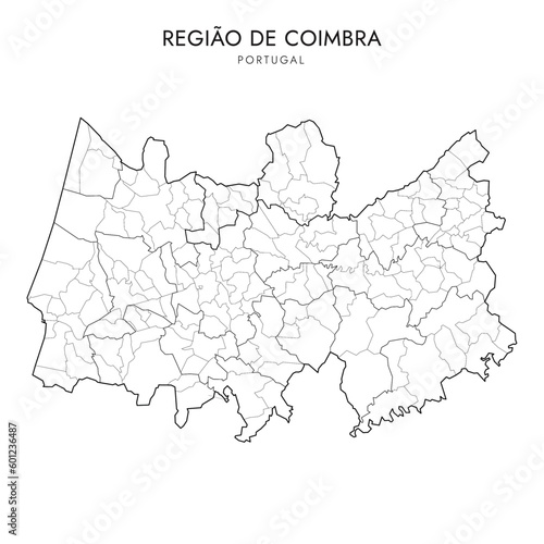 Vector Map of the Subregion of Coimbra Region (Comunidade Intermunicipal da Região de Coimbra) borders of Districts, Municipalities (Concelhos) and Civil Parishes (Freguesias) as of 2023 - Portugal