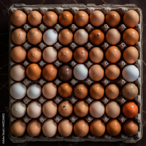 Eggs in a carton, multi-colored, generative AI
