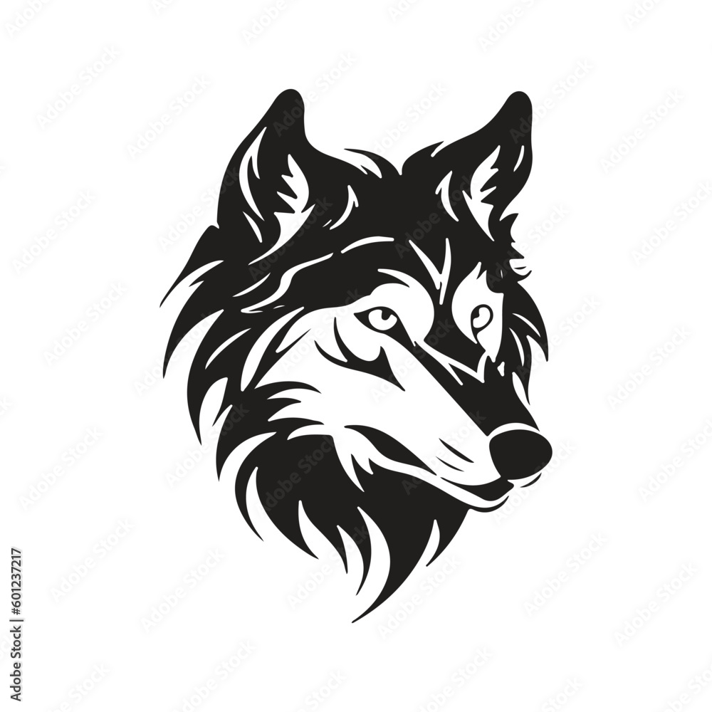 wolf clip art, vintage logo line art concept black and white color, hand drawn illustration