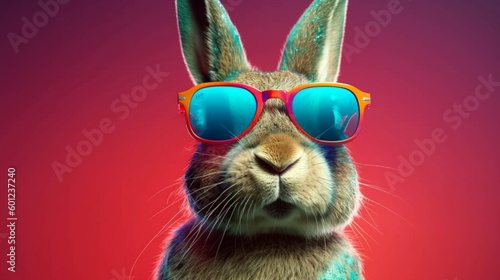 Little baby rabbit with cute fur and sunglasses. AI Generative