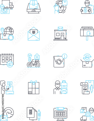 Parcel linear icons set. Delivery, Shipping, Mail, Package, Courier, Post, Shipment line vector and concept signs. Box,Container,Tracking outline illustrations