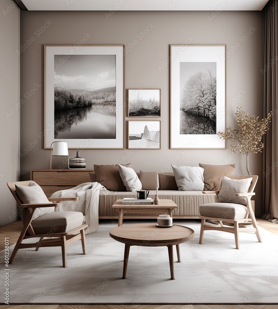 Fototapeta premium Large luxury modern bright interiors Living room. Generative Ai.