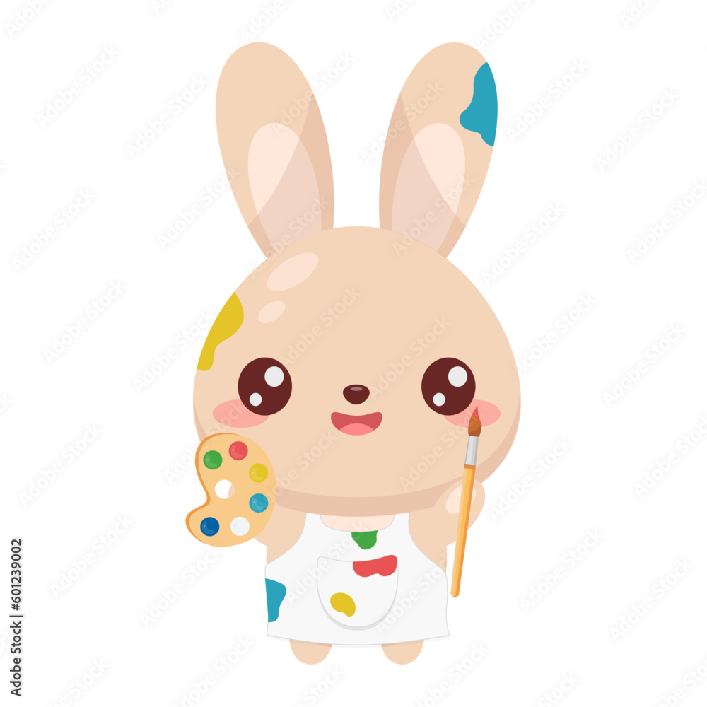 Cartoon Cute Bunny Rabbit Character Artist with Brush and Palette ...