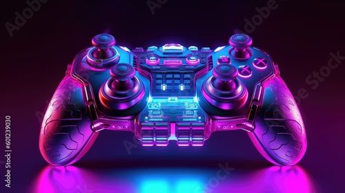 Futuristic gamepad with neon light. Generative ai