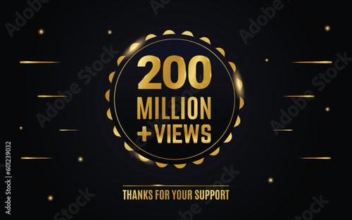 200 million or 200m views round golden label design