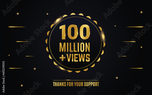 100 million or 100m views round golden label design photo