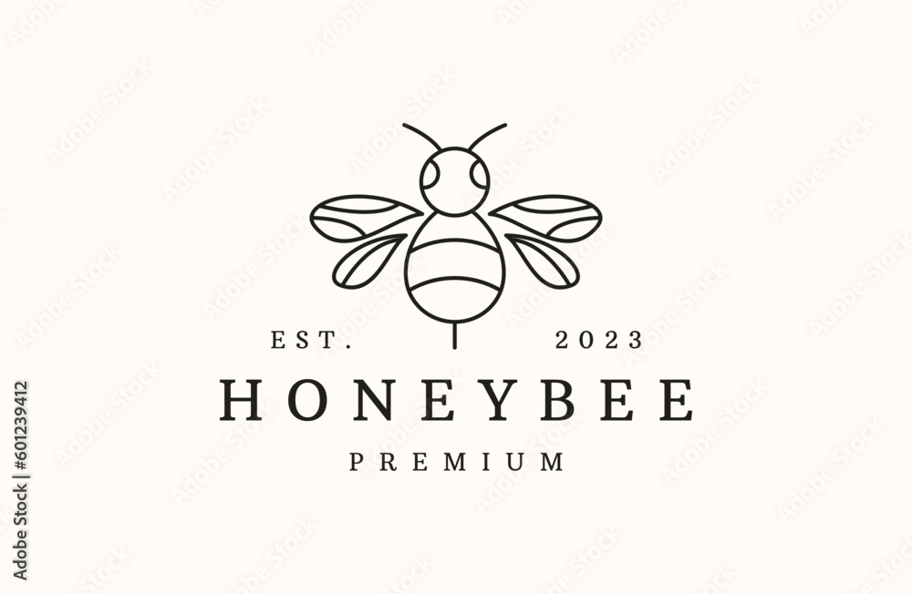 Fototapeta premium Honey bee logo vector icon illustration hipster vintage retro .