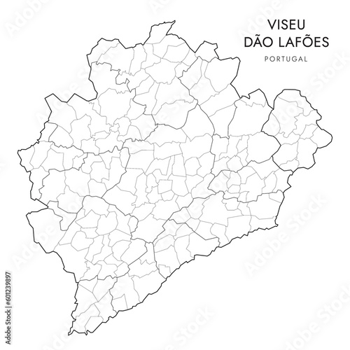 Vector Map of Viseu Dão-Lafões Subregion (Comunidade Intermunicipal) with administrative borders of Districts, Municipalities (Concelhos) and Civil Parishes (Freguesias) as of 2023 - Portugal photo