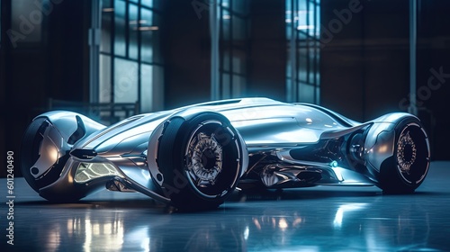 Futuristic silver vehicle. generative ai