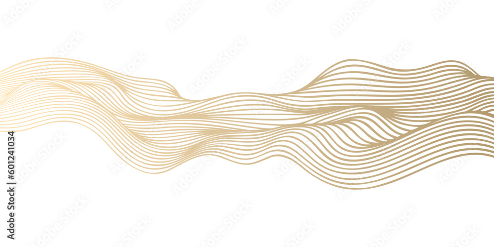 Vector abstract line art wavy flowing dynamic gold isolated on ...