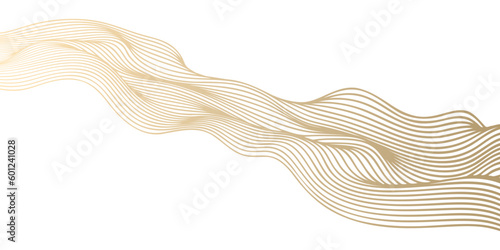 Vector abstract line art wavy flowing dynamic gold isolated on transparent background in concept luxury, wave, wind, ocean