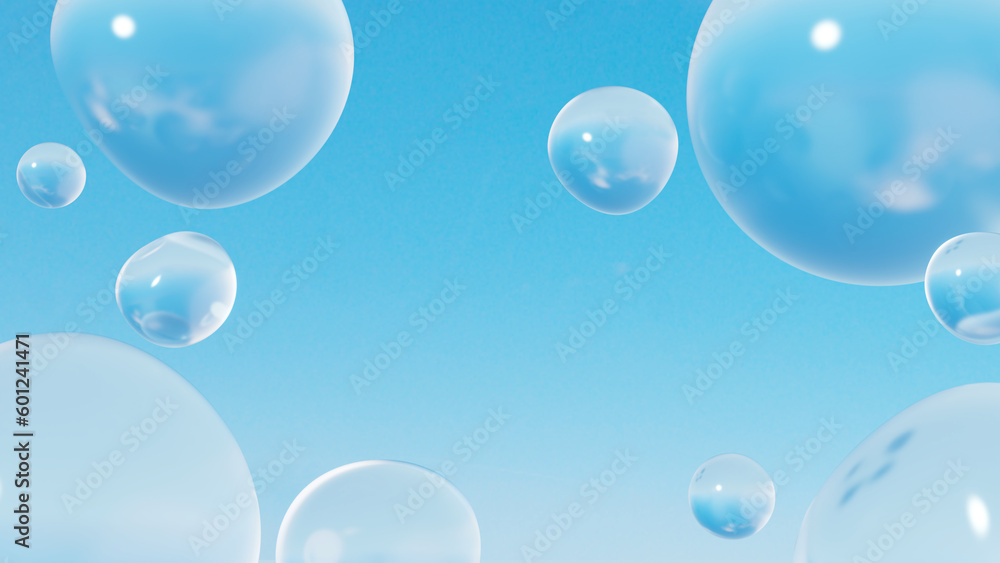 青い空と複数の丸い水滴。（横長）