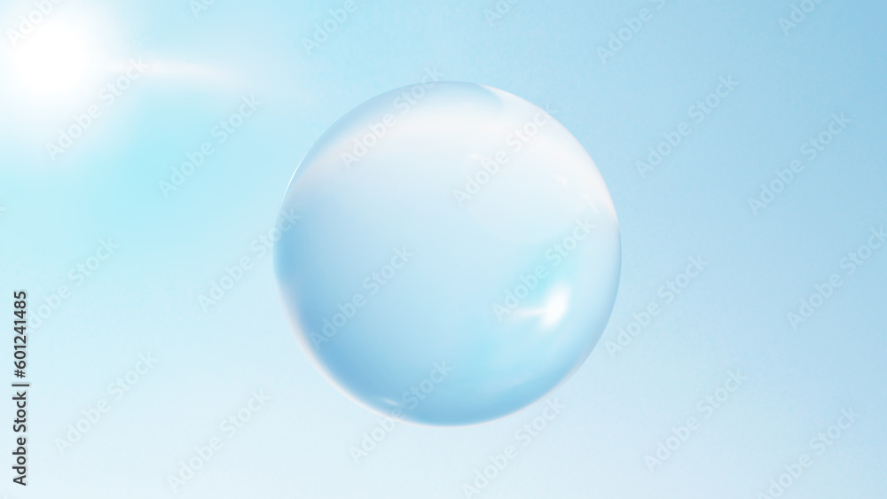 太陽の光と青い空、丸い水滴。（横長）