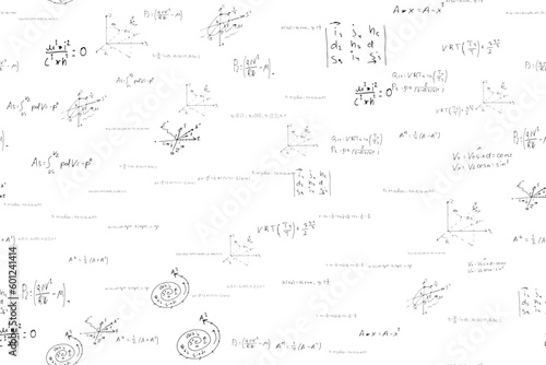 mathematical, physical, algebraic formulas and expressions. The scientific, vector background is hand-drawn on a white board.