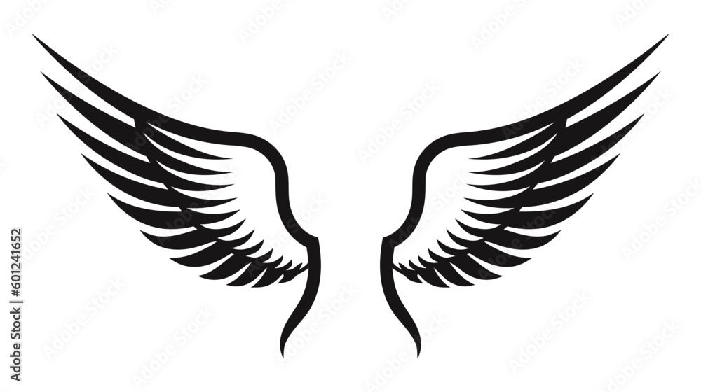 Fototapeta premium Angel wings, bird wings collection cartoon hand drawn vector illustration. Logo, icon