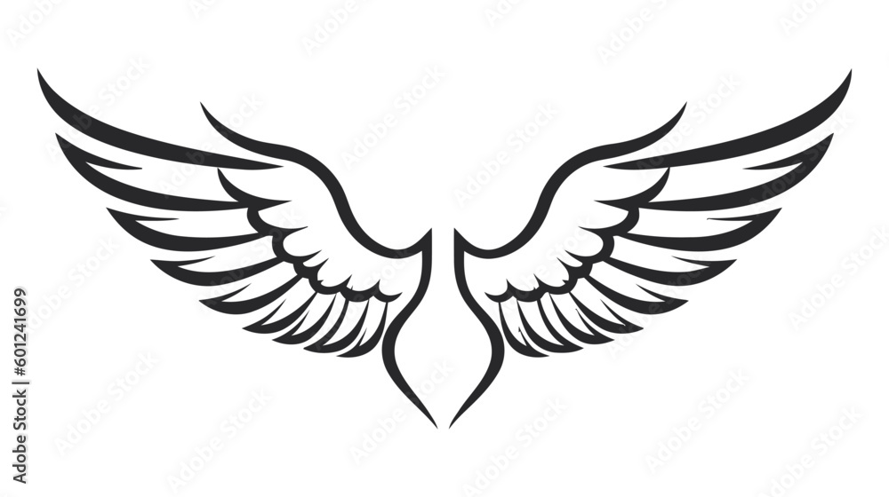 Obraz premium Angel wings, bird wings collection cartoon hand drawn vector illustration. Logo, icon