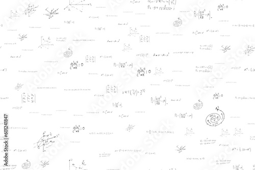 mathematical, physical, algebraic formulas and expressions. The scientific, vector background is hand-drawn on a white board.