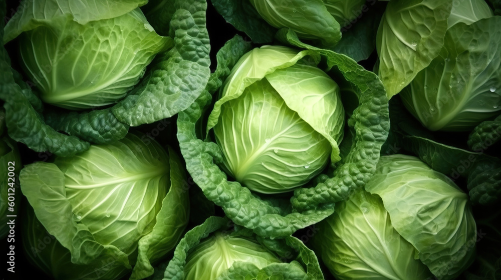 Wet cabbage with drops of water Generative AI Wet cabbage with drops of water Generative AI