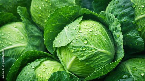 Wet cabbage with drops of water Generative AI