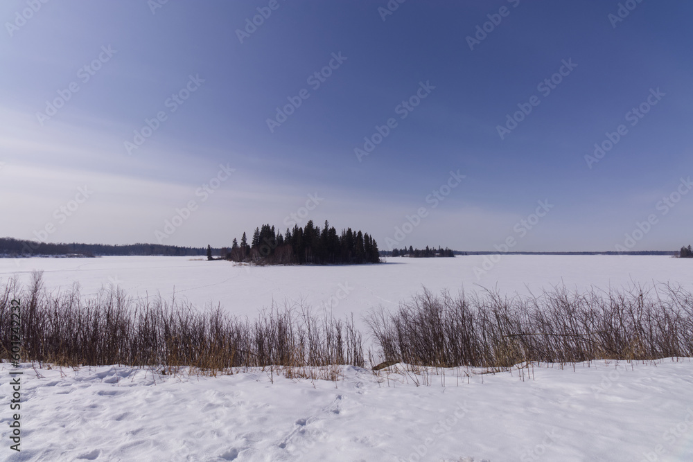 Astotin Lake on a Partially Cloudy Winter Day Astotin Lake on a Partially Cloudy Winter Day