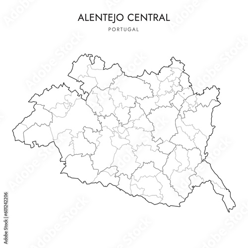 Vector Map of Central Alentejo Subregion (Comunidade Intermunicipal do Alentejo Central) with borders of District, Municipalities (Concelhos) and Civil Parishes (Freguesias) as of 2023 - Portugal