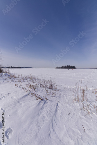 Astotin Lake on a Partially Cloudy Winter Day