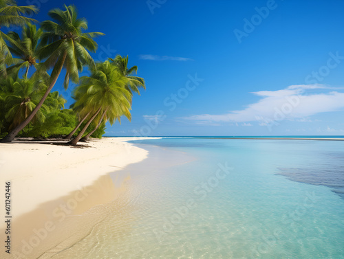 Beach with beautiful blue water and palm trees. © Noah