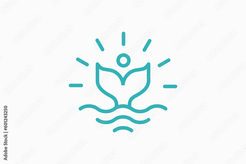 Obraz premium shark tail and sun logo vector premium design
