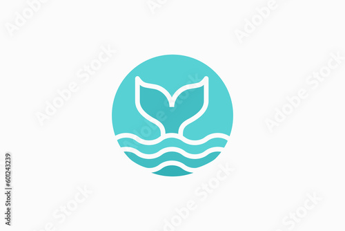 whale tail and waves logo vector premium design