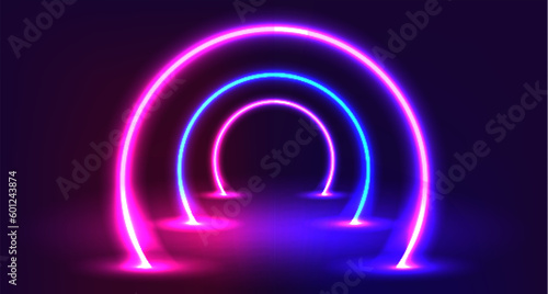 Theme product display podium neon laser background. Vector.