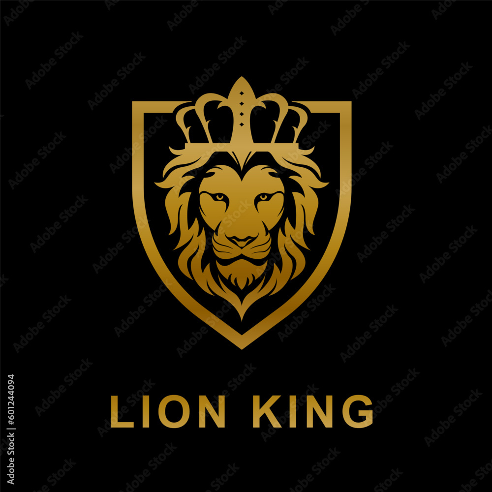 Lion King Logo Luxury style design. Lion badge Logo with crown vector isolated background Lion King Logo Luxury style design. Lion badge Logo with crown vector isolated background