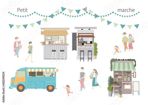 イベント系素材：food truck_march_people_キッチンカーとマルシェを楽しむ人々