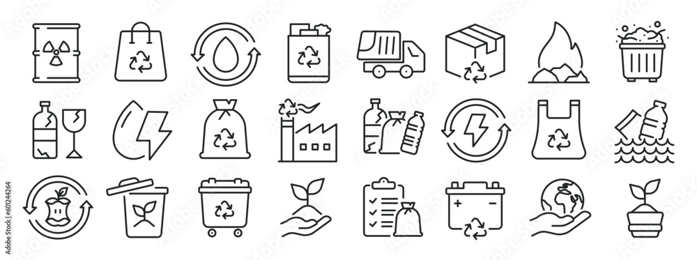 Waste and recycle thin line icons. Editable stroke. For website marketing design, logo, app, template, ui, etc. Vector illustration.