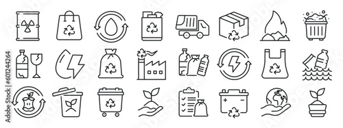 Waste and recycle thin line icons. Editable stroke. For website marketing design, logo, app, template, ui, etc. Vector illustration.