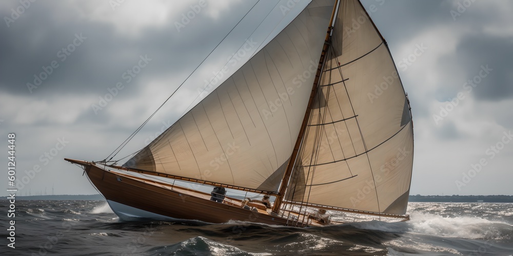 Naklejka premium a sailboat in the ocean on a cloudy day